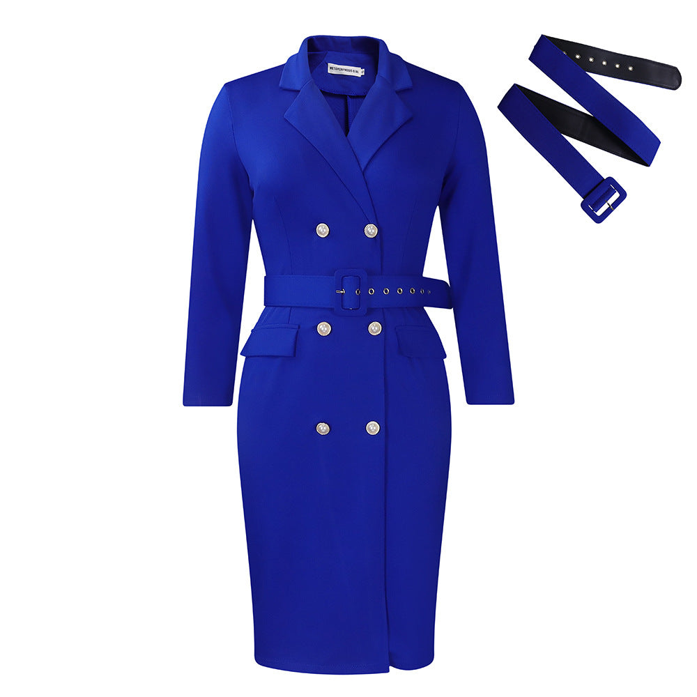 Elegant Double-Breasted Blazer Dress With Belt