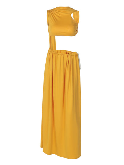 Fashionable Solid Color Cutout Tank Top Maxi Dress for Women