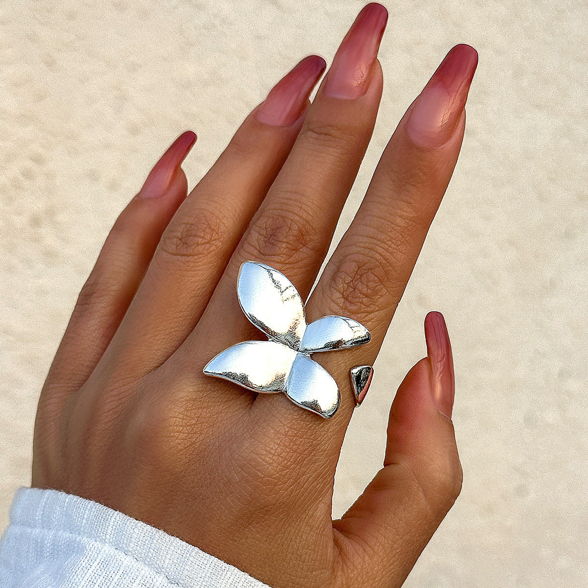 French Butterfly Ring Metal Glossy Double-Finger Fashion Ring