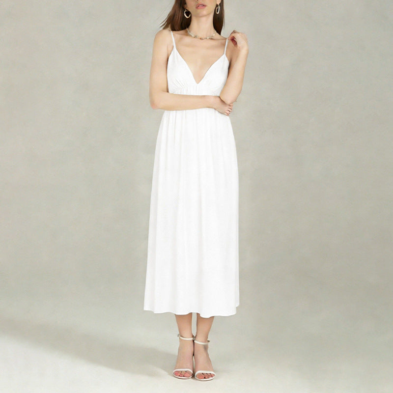 Trendy White A-Line Dress with Open Back