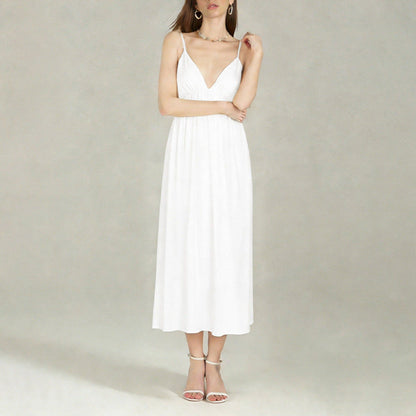 Trendy White A-Line Dress with Open Back