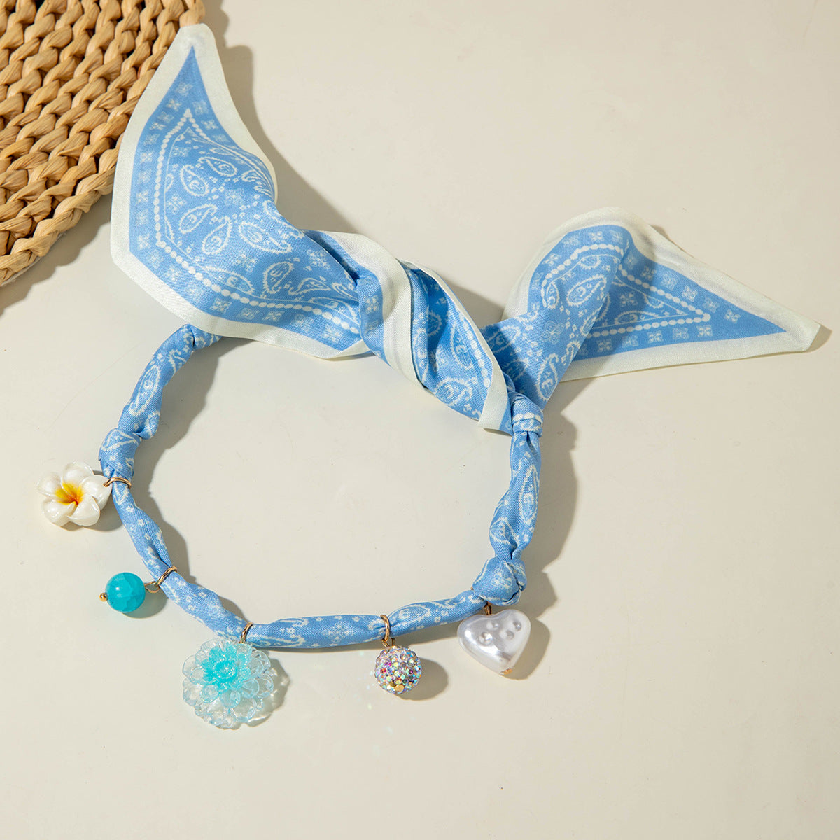 Chic Long Pendant Silk Scarf Necklace With Pearls