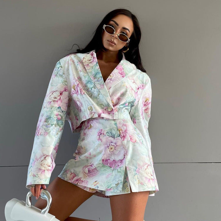 Trendy Floral Print Two-Piece Relaxed Set with Long Sleeve Cardigan