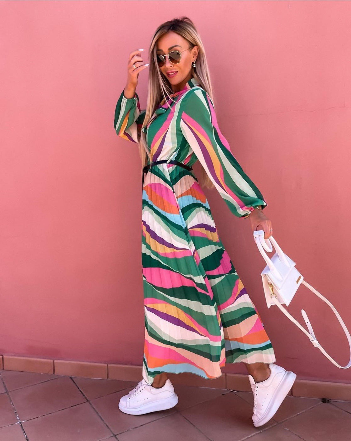 Holiday Long-Sleeved Print Maxi Dress
