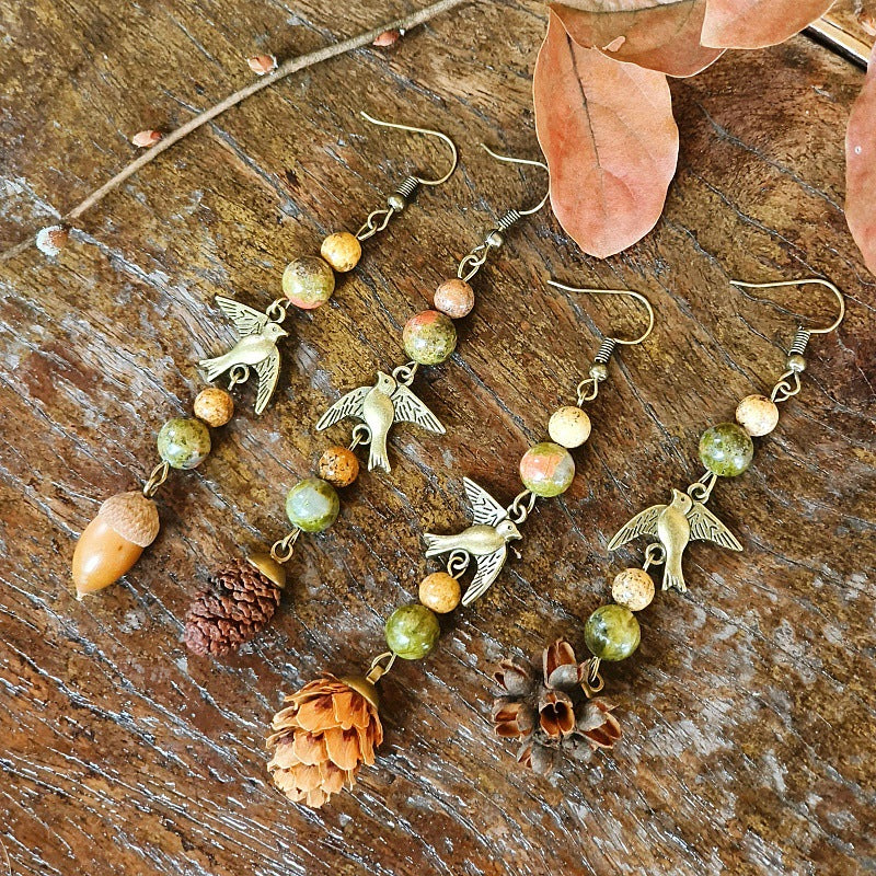 Handmade Vintage-Inspired Earrings with Natural Stone