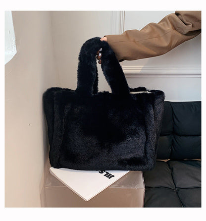 Winter Plush Tote Bag Trendy Large Capacity Shoulder Crossbody Handbag