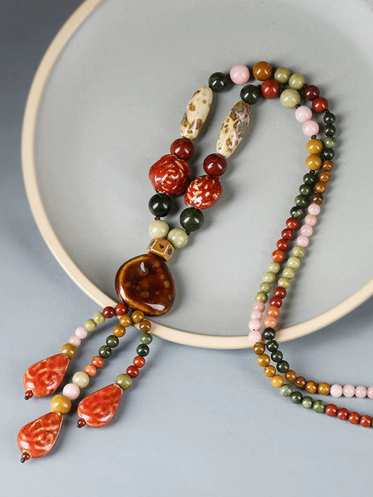 Ethnic Style High-End Ceramic Sweater Chain Women'S Long Versatile Pendant Autumn And Winter Necklace 2023 New Jewelry Pendant