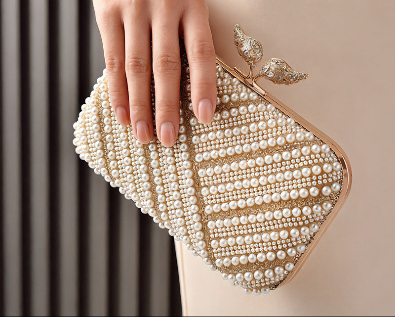 Trendy Pearl Evening Clutch Bag Stylish Party Handbag
