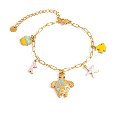 Stainless Steel Turtle Starfish Pendant Bracelet Fashionable Beach Jewelry