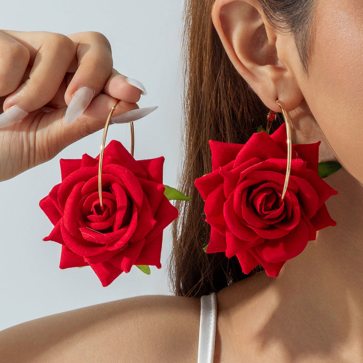 Colorful Pearl Flower Earrings Trendy Chic Fabric Design
