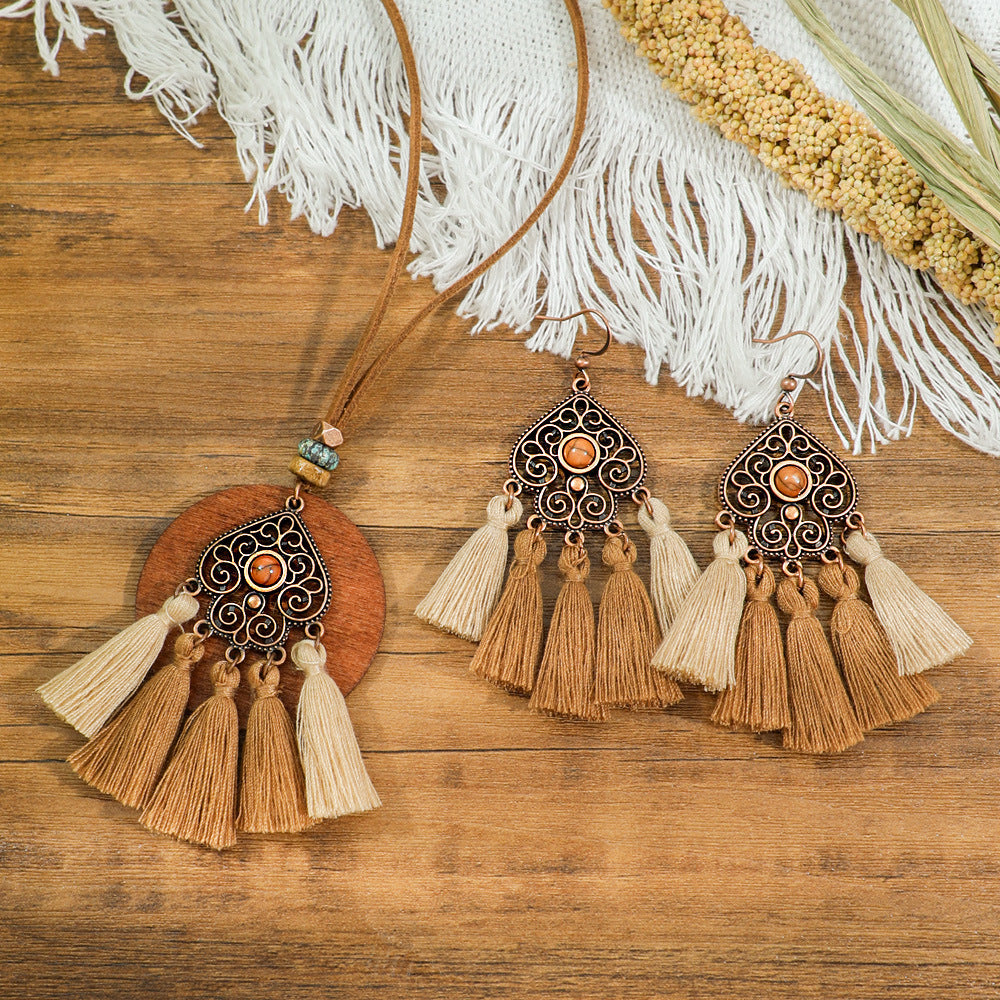 Geometric Pendant Necklace Set Stylish Vintage Alloy Jewelry