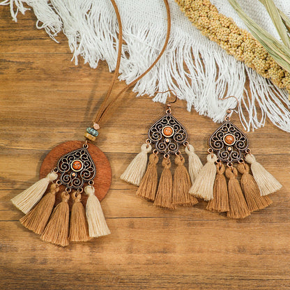 Geometric Pendant Necklace Set Stylish Vintage Alloy Jewelry