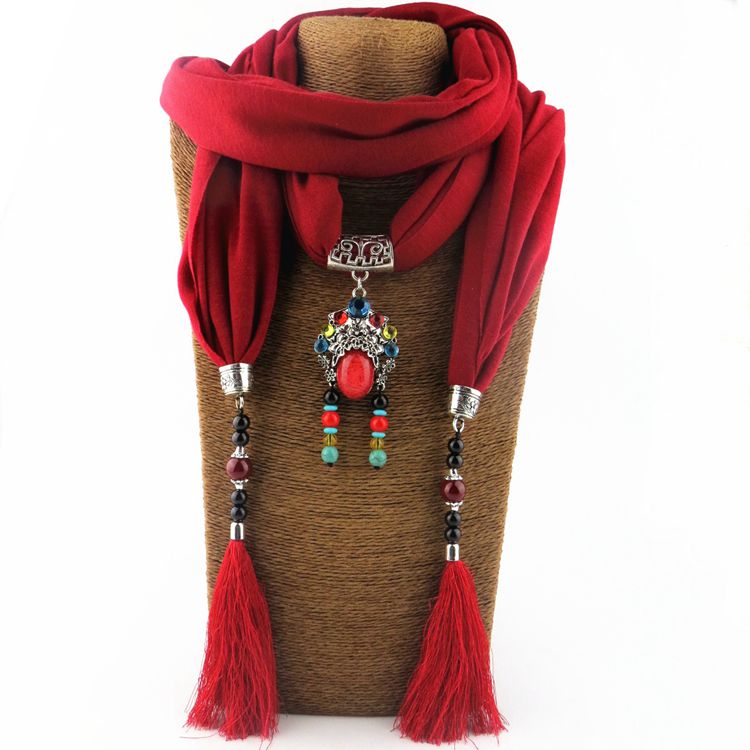 New Cotton And Linen Scarf Tassel Pendant Scarf Tibetan Women Shawl Scarf Jewelry Necklace National Wind Scarf