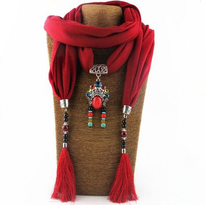 New Cotton And Linen Scarf Tassel Pendant Scarf Tibetan Women Shawl Scarf Jewelry Necklace National Wind Scarf