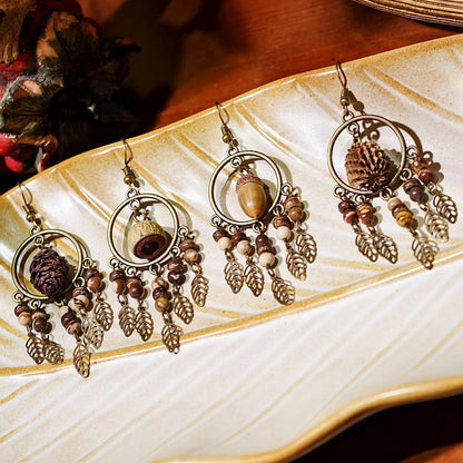 Vintage Inspired Leaf Tassel Earrings Alloy Statement Jewelry