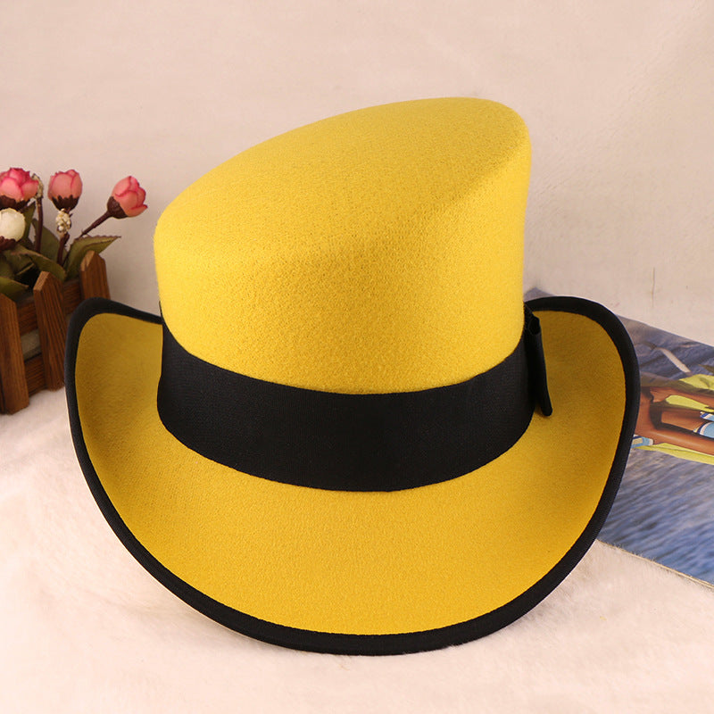 Fashionable Wool Felt Bowler Hat with Bow Decoration