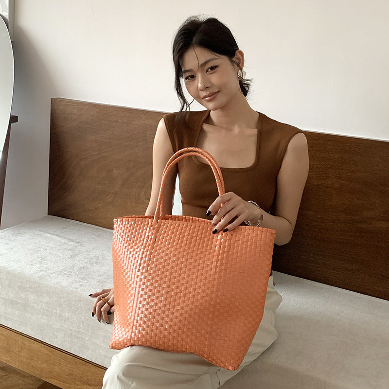 Summer Straw Tote Bag Handmade PVC Beach Shoulder Bag