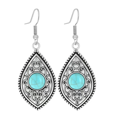Simple Tribal Flower Teardrop Circle Turquoise Earring Set