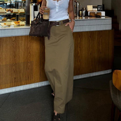 High-Waisted Elegant Midi Skirt with Side Slit