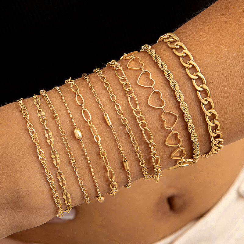 Vintage Geometric Open-Cuff Gold Bracelet Set