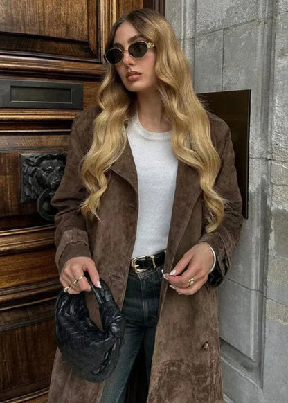 Velvet Suede Trench Coat With Tailored Fit