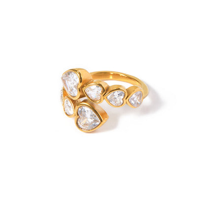 Love Heart Rhinestone Adjustable Ring