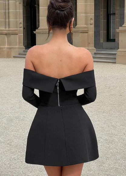 Off Shoulder Mini Flare Dress with Long Sleeves