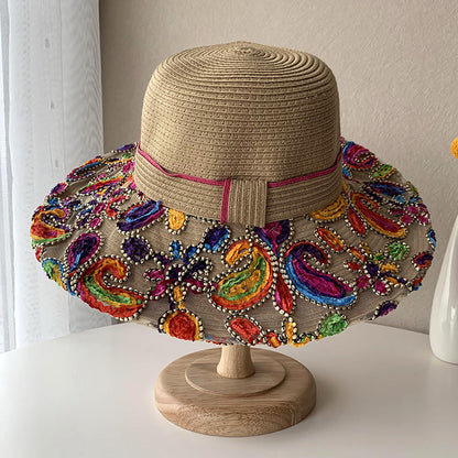 Shade Hat Beach Women'S Summer Ethnic Style Sunscreen Straw Hat
