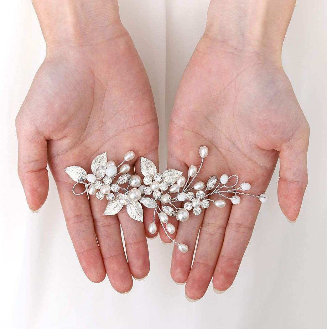Crystal Floral Hairband with Pearls for Weddings