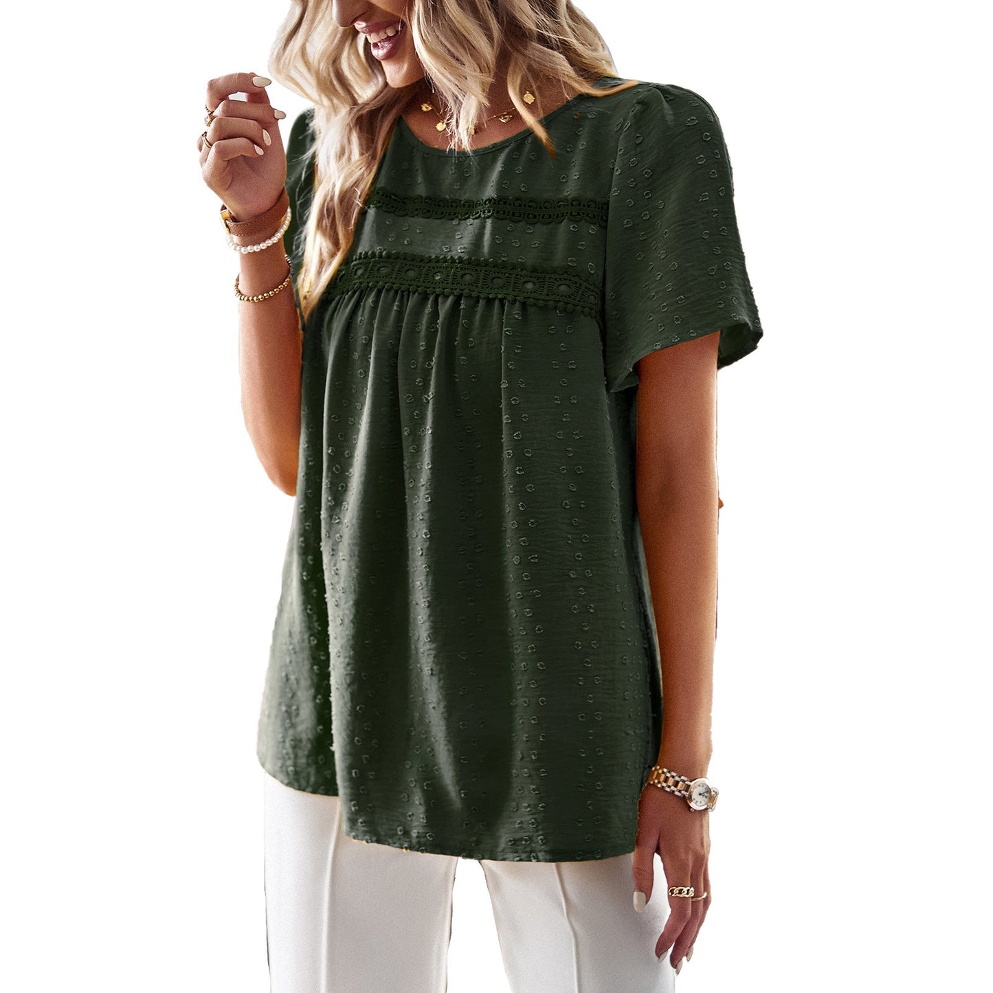 Casual Color Block Crew Neck Top Elegant Women's Blouse