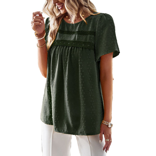 Casual Color Block Crew Neck Top Elegant Women's Blouse