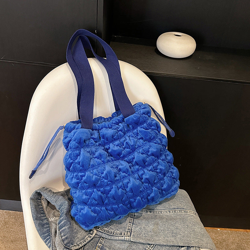 Trendy Velvet Bucket Bag Soft Casual Tote