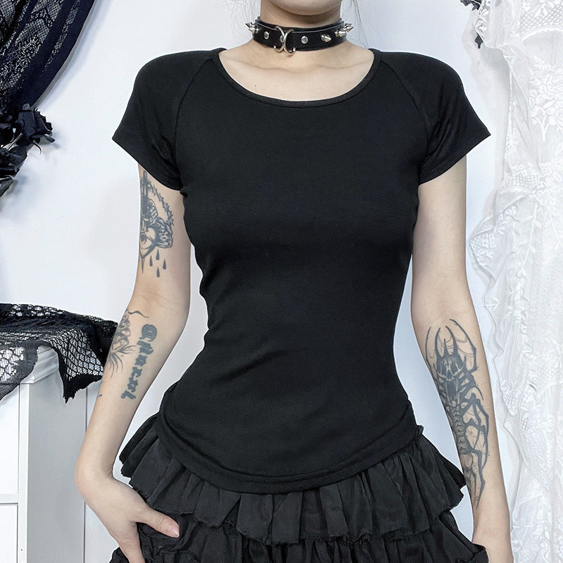 Gothic Style Graphic T-Shirt with Open Back