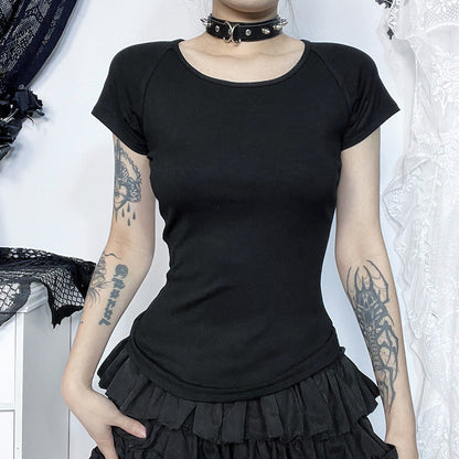 Gothic Style Graphic T-Shirt with Open Back