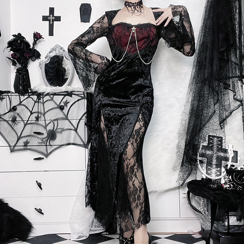 Dark Aesthetic Lace Sleeve Bodycon Dress
