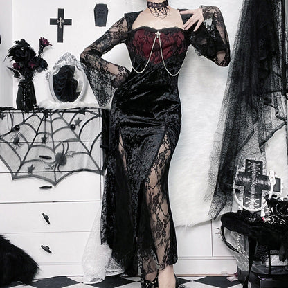 Dark Aesthetic Lace Sleeve Bodycon Dress