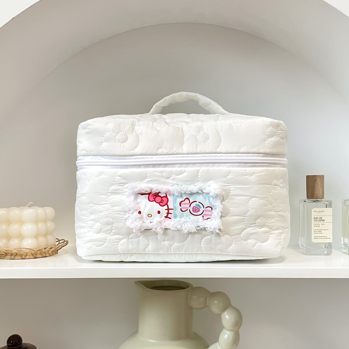 Cute Kawaii Cat Makeup Bag Cotton Storage Tote for Daily Use