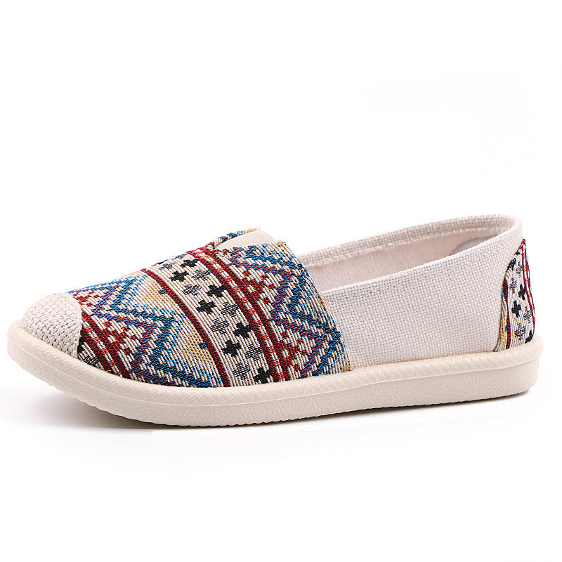 Ethnic Stripe Cloth Shoes Breathable Flat Sole Women'S Single Shoes With One Step Lazy Canvas Shoes