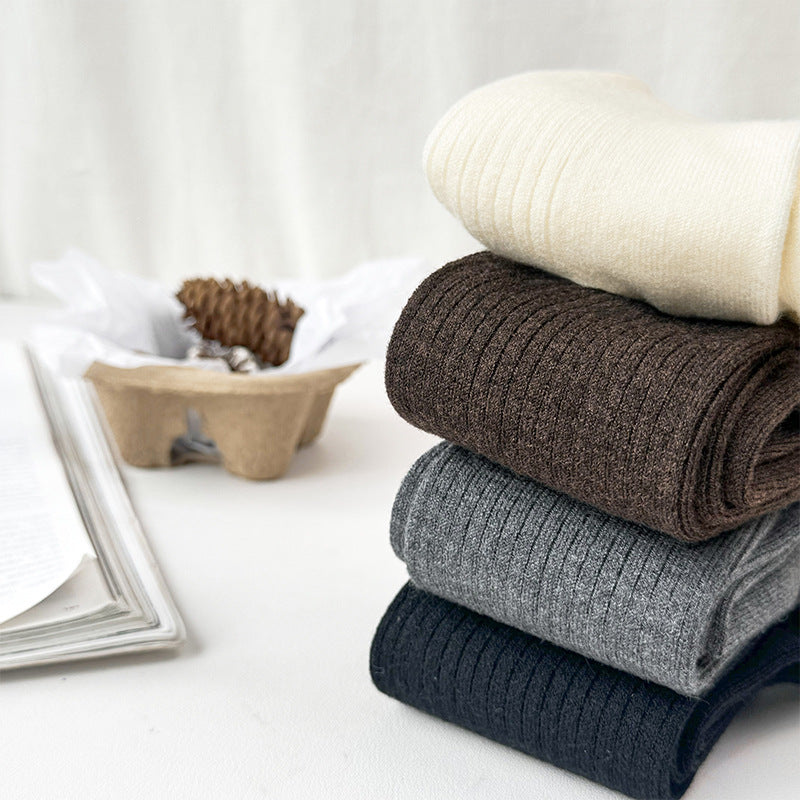 High-Quality Elastic Ribbed Mid-Calf Wool Socks for Men and Women