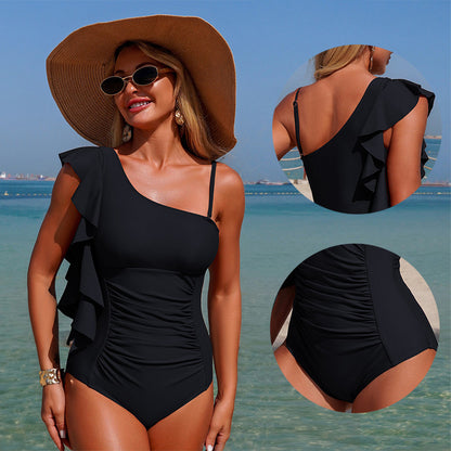 Women'S One-Piece Swimsuit Solid Color Nylon Swimwear