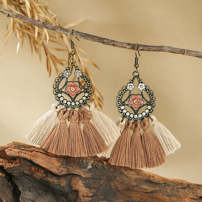 Bohemian Handmade Woven Tassel Earrings Trendy Versatile Jewelry