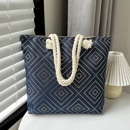 Large Capacity Linen Tote Bag with Dual-Sided Gold Foil Design
