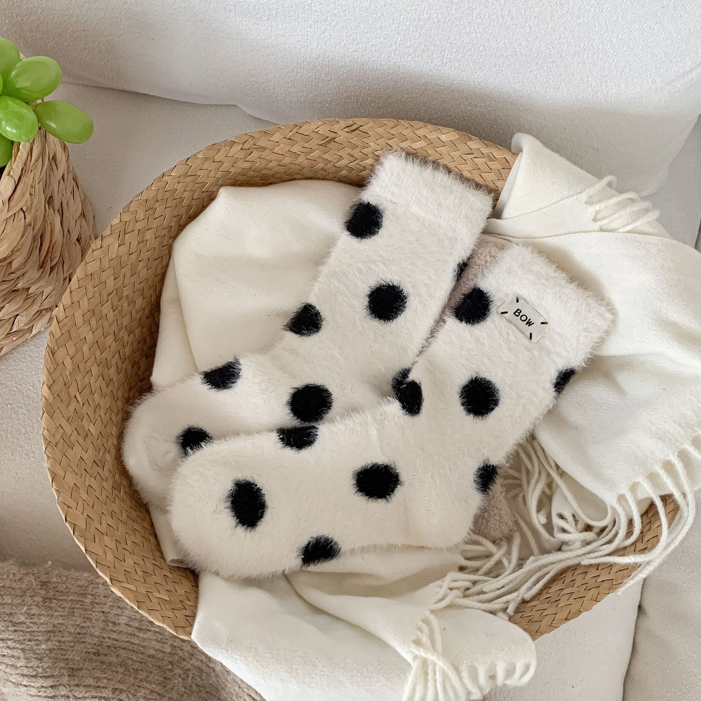 Cute Polka Dots Warm Plush Crew Socks