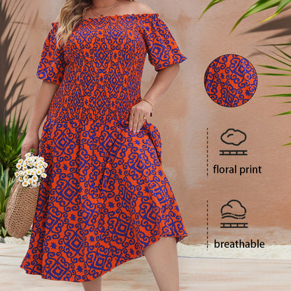 Elegant Off-Shoulder Floral Chiffon Dress For Summer
