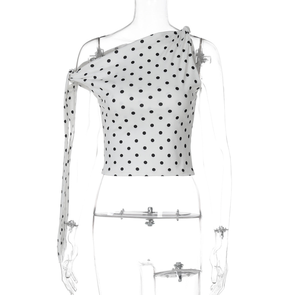 Trendy Polka Dot Off-Shoulder Tie T-Shirt for Women
