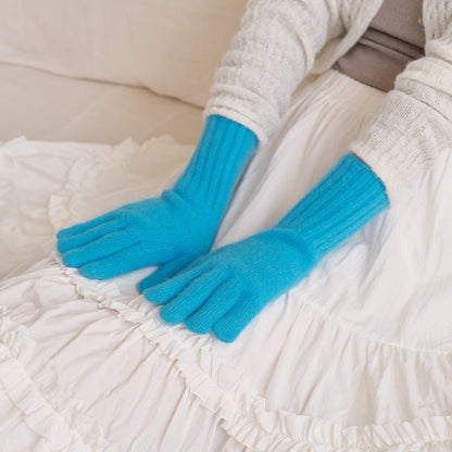 Raccoon Fur Knitted Touchscreen Gloves Stylish Long Warm Five-Finger Winter Gloves
