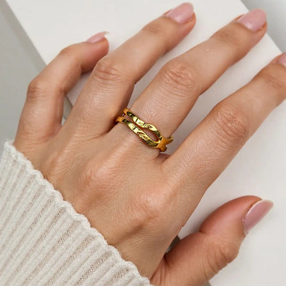 Open-Ended Leaf-Shaped Stainless Steel Ring Stylish Accessory