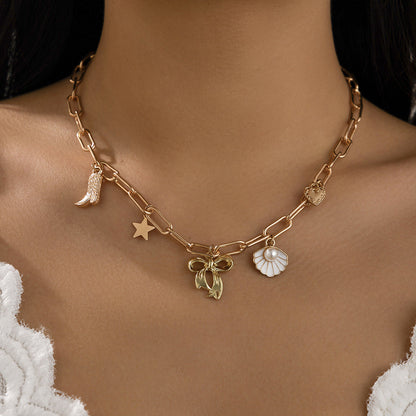 Ocean-Inspired Mermaid Tail Faux Pearl Tassel Necklace