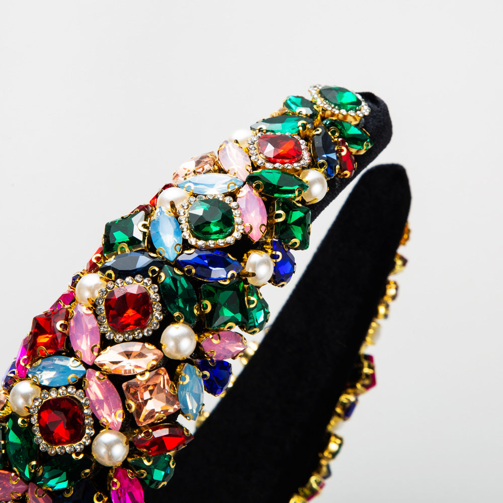 Baroque Style Wide Band Rhinestone Pearl Headband for Women