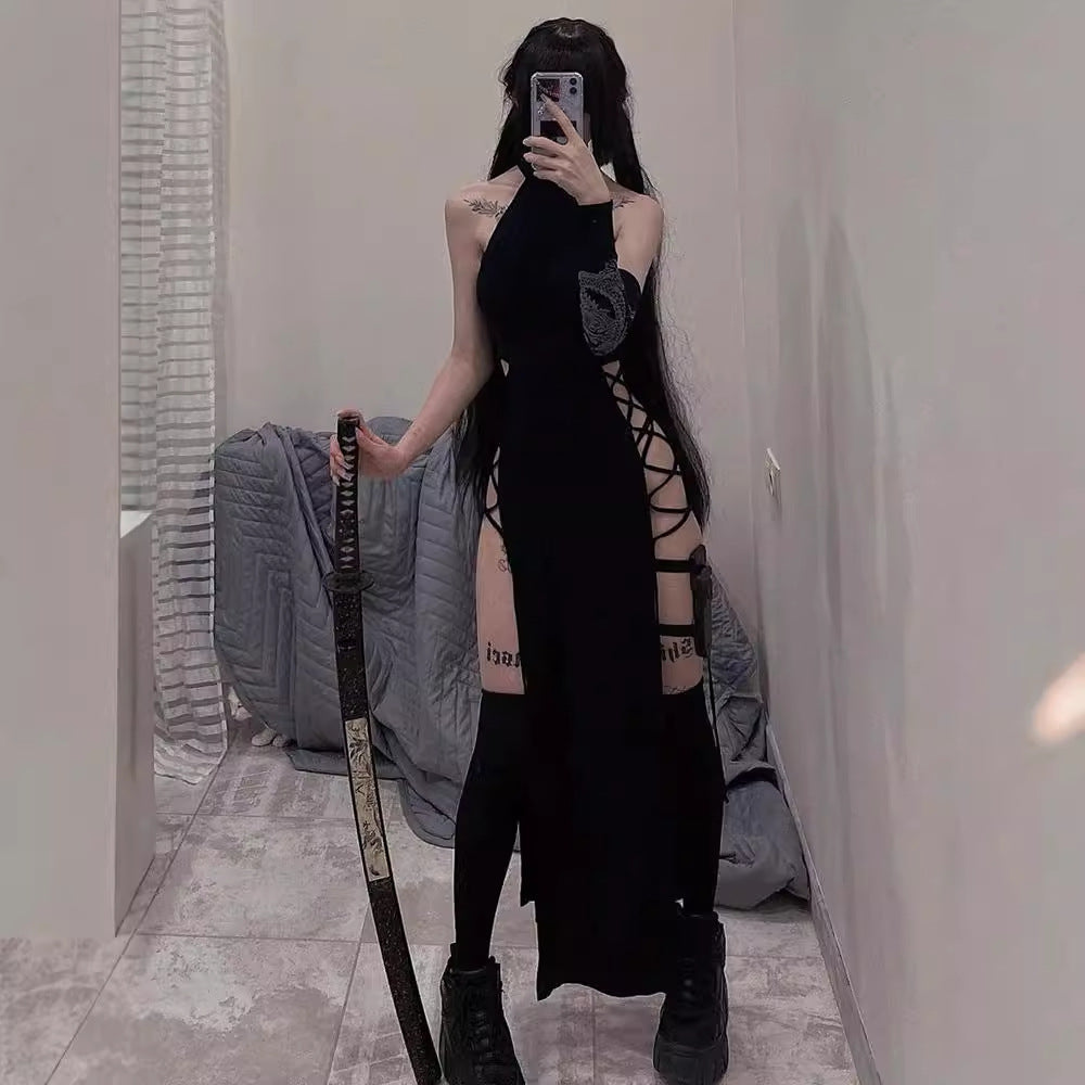 Summer Knit High Neck Sleeveless Hollow-Out Long Dress